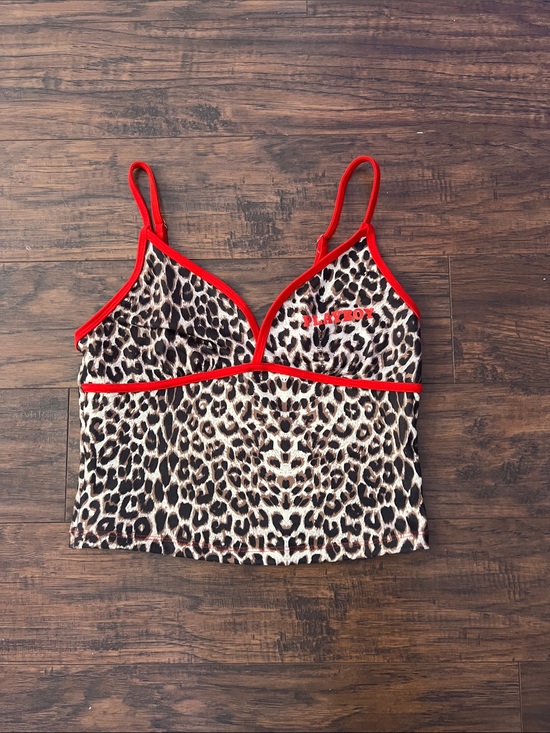 PLAYBOY Tops - PLAYBOY Leopard-Print Bandeau Top with Red Trim